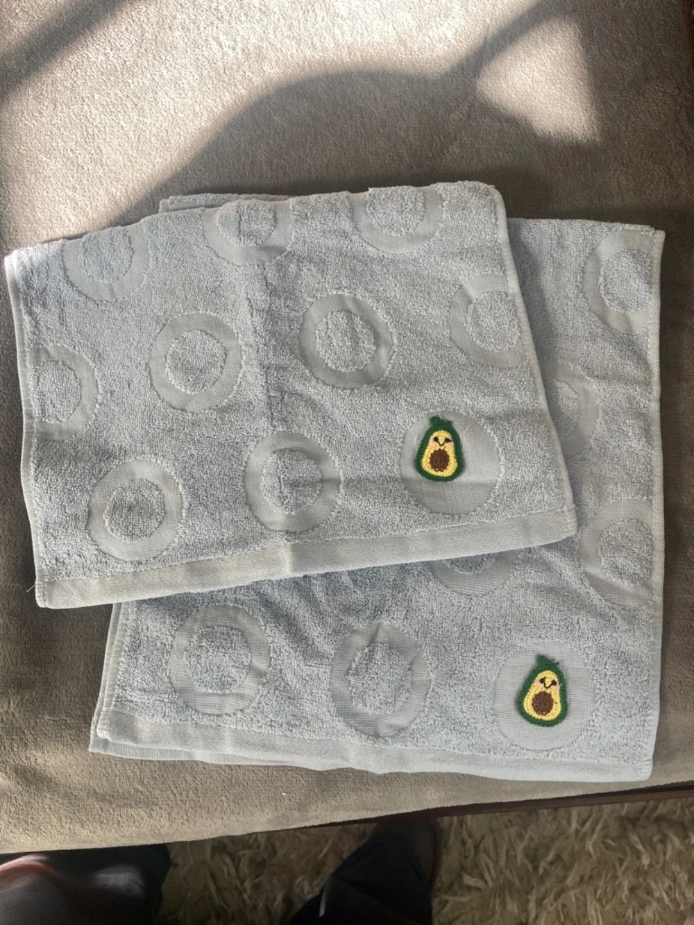Light Blue Avocado Embroidered Hand Towel set